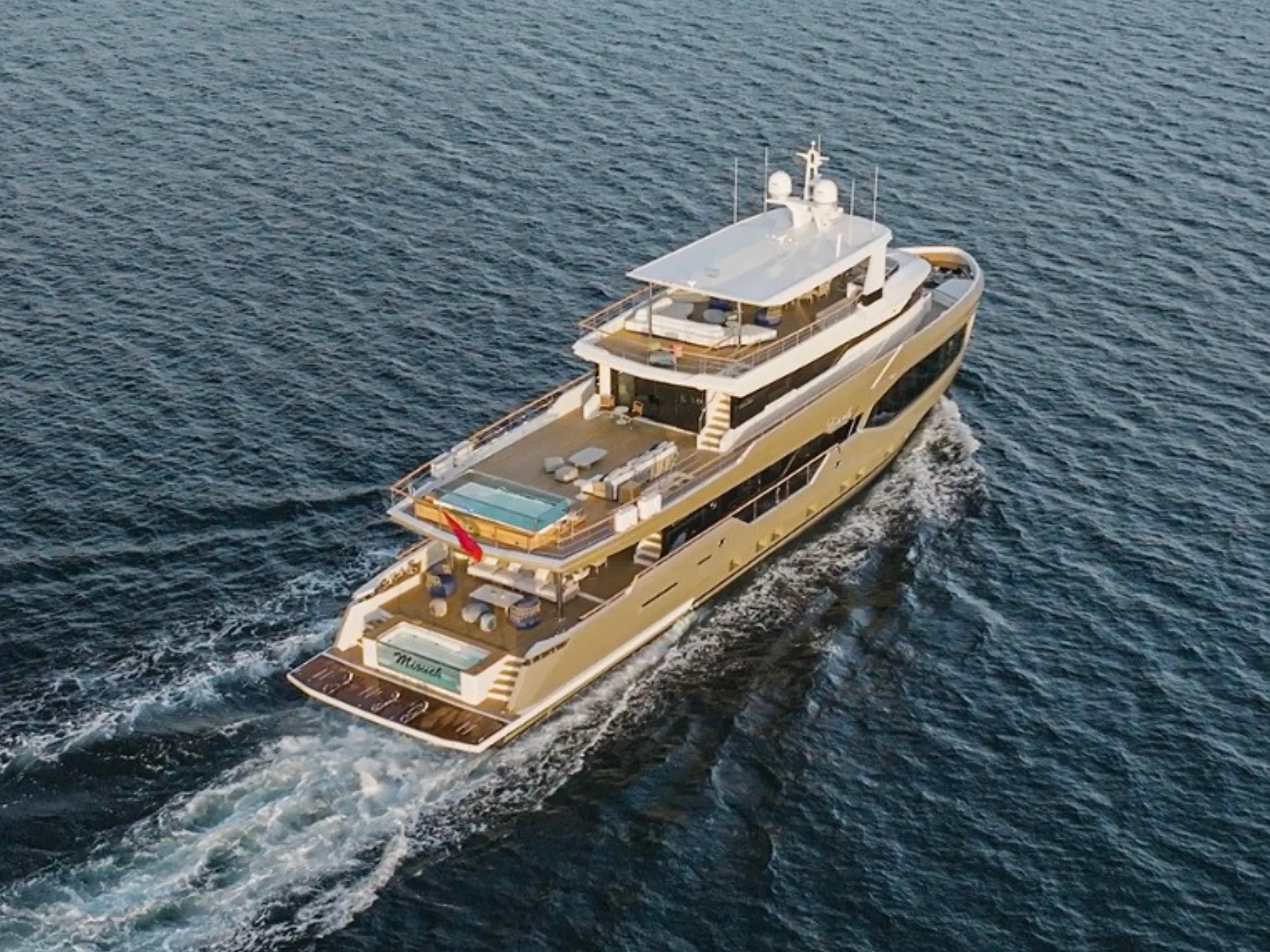 Numarine 40MXP explorer yacht under way, seen from above